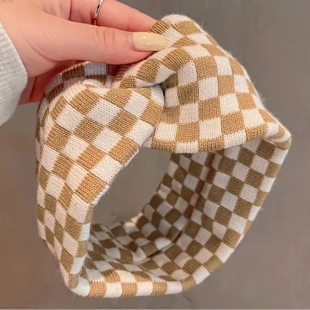 Checkerboard Pattern Headband, Knot Wide Headband 🧖 🧖🏻‍♀️